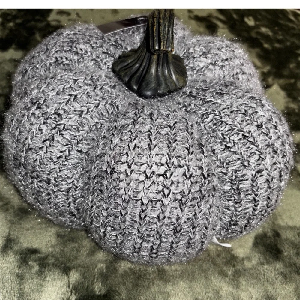 Sparkly Gray Knit Pumpkin Fall Autumn‎ Home Decor Accent Table Centerpiece